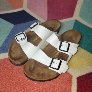 Birkenstock Arizona White Birko-Flor Two Strap Buckle Slide Sandals Mens Womens